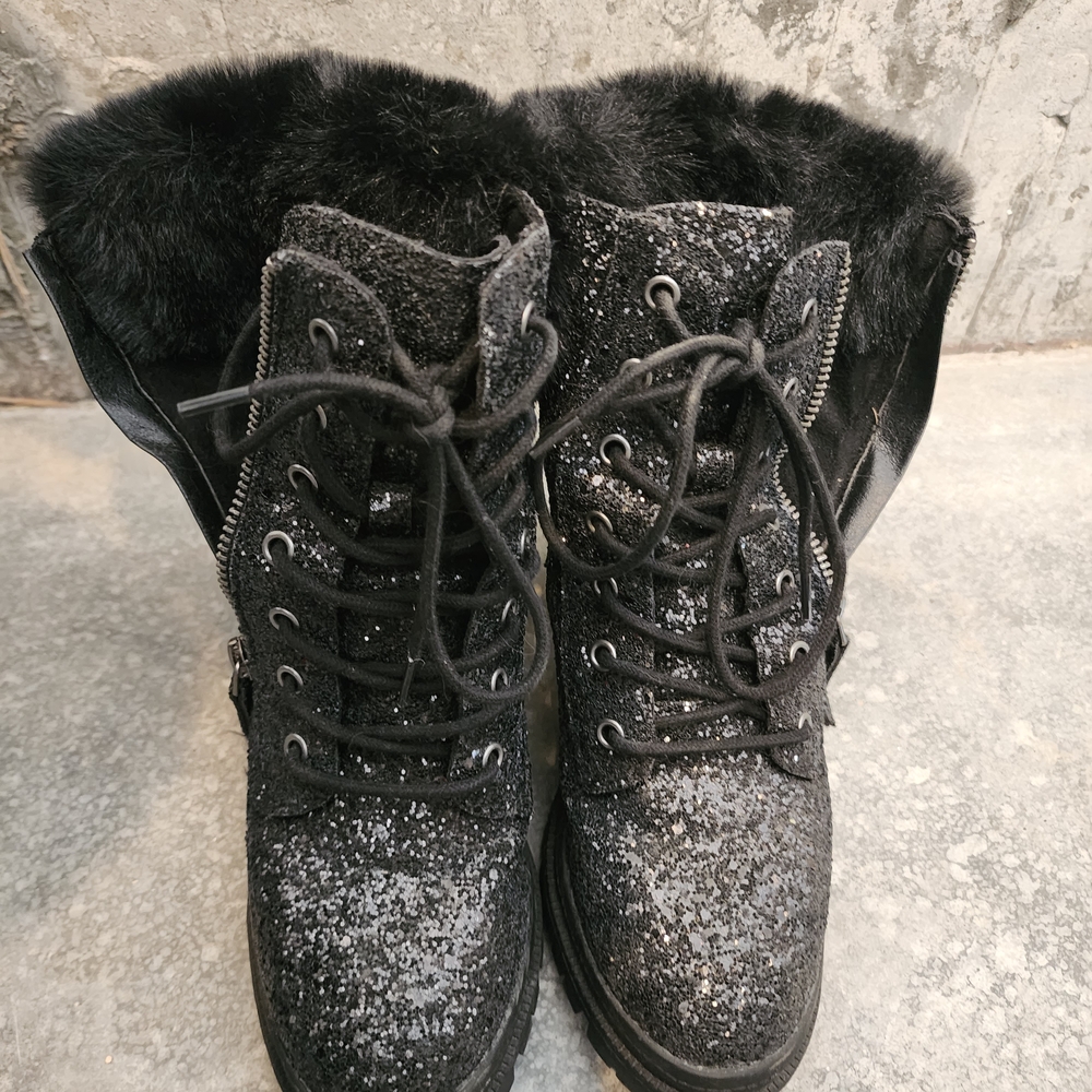 Very G Sparkling Black Combat Boots